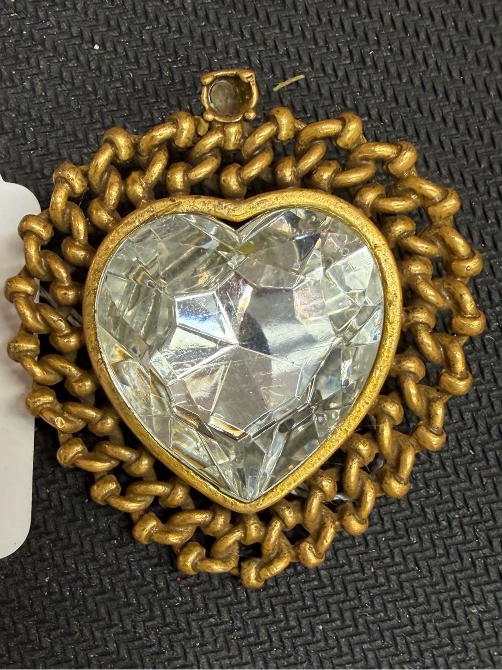 Vintage signed Les Bernard Heart Crystal Accent Brioche